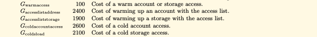 Storage access costs from the Ethereum yellow paper.